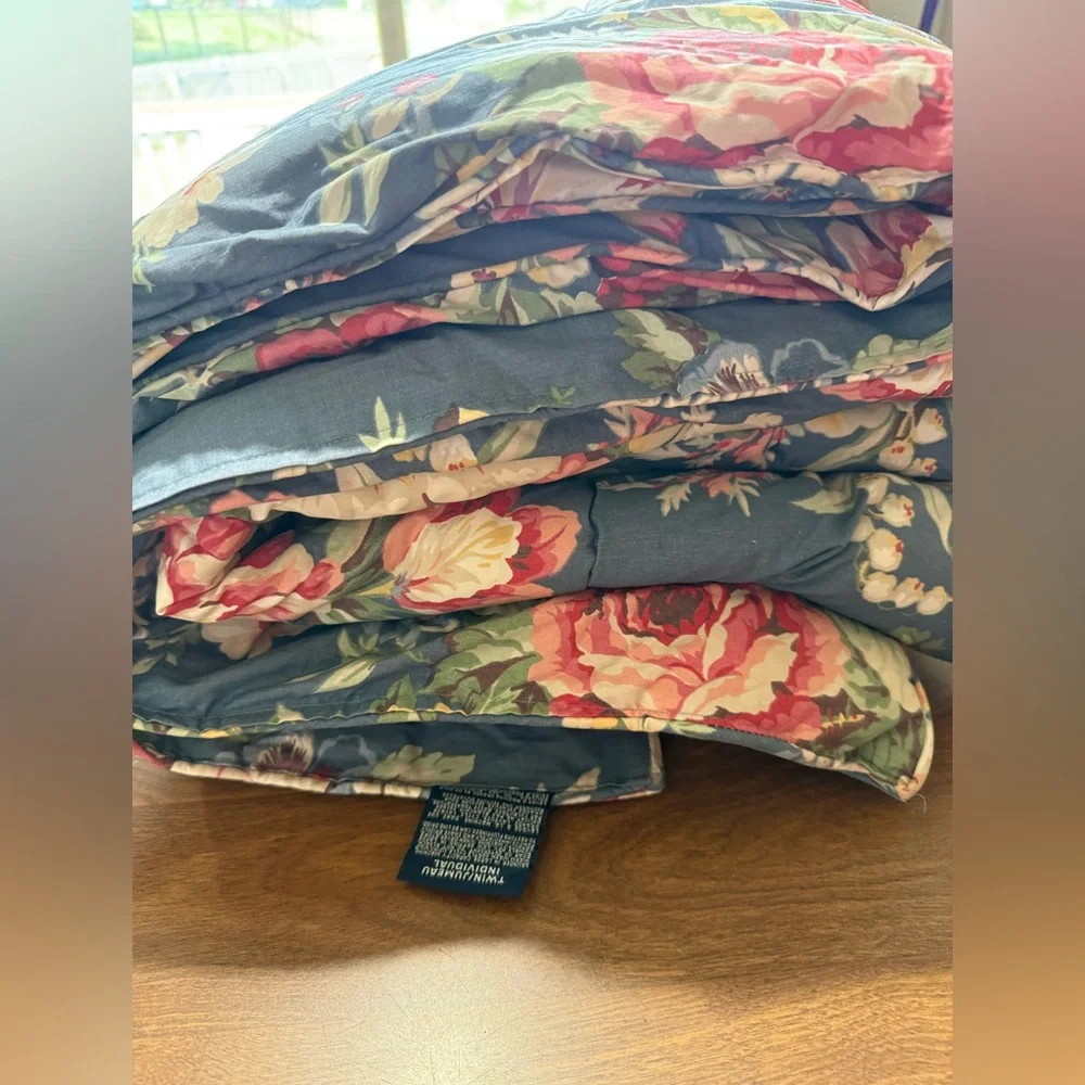 Ralph Lauren KIMBERLY Floral CABBAGE ROSE Twin Comforter Vintage Blue Label